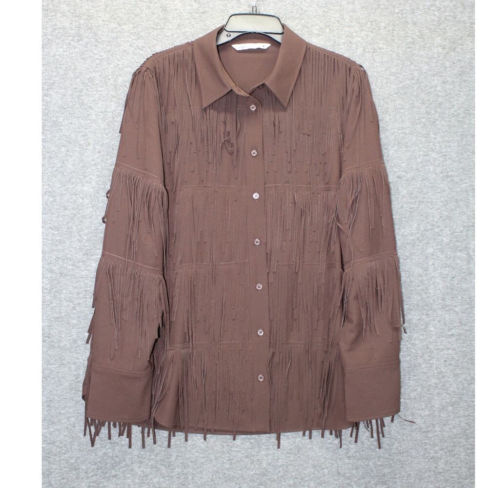 ZARA ZW WESTERN COWBOY ASYMMETRIC LONG LAPEL COLLAR FRINGE SHIRT SHACKET XL